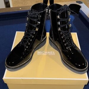 Michael Kors Shiny Black Lace-Up Boots
